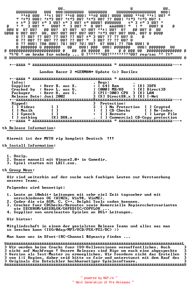 NFO for the release London.Racer.2.Update.GERMAN-DYNASTY by DYNASTY