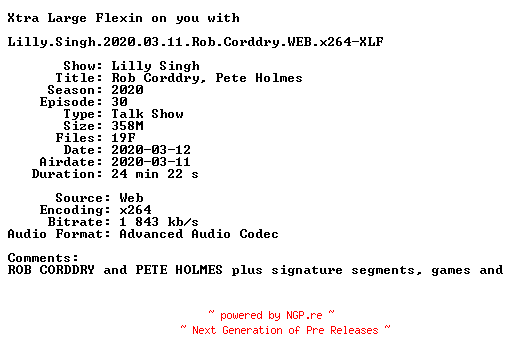 NFO for the release Lilly.Singh.2020.03.11.Rob.Corddry.WEB.x264-XLF by XLF