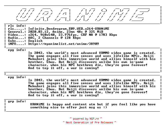 NFO for the release Infinite.Dendrogram.E09.WEB.x264-URANiME by URANiME