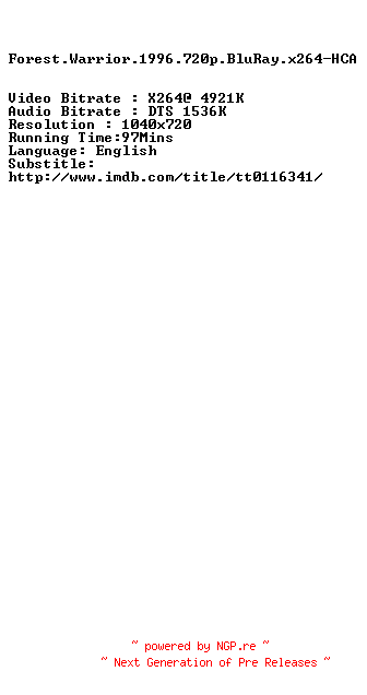 NFO for the release Forest.Warrior.1996.720p.BluRay.x264-HCA by HCA