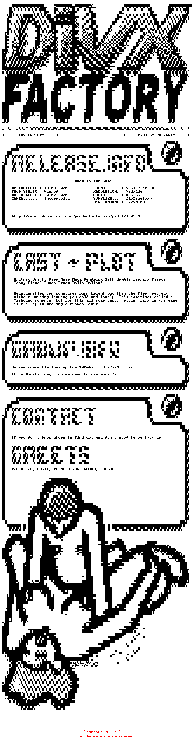NFO for the release Back.In.The.Game.XXX.DVDRiP.x264-DivXfacTory by DivXfacTory