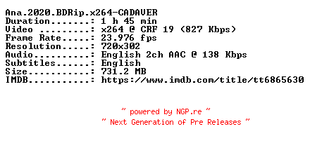 NFO for the release Ana.2020.BDRip.x264-CADAVER by CADAVER