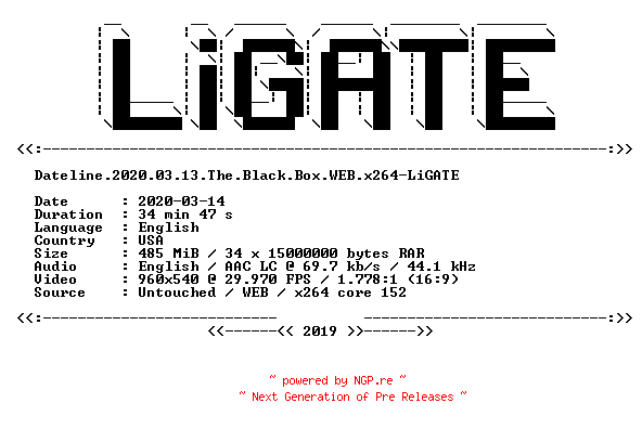NFO for the release Dateline.2020.03.13.The.Black.Box.WEB.x264-LiGATE by LiGATE