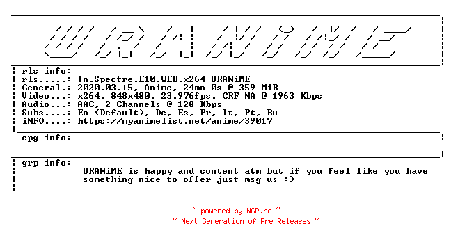 NFO for the release In.Spectre.E10.WEB.x264-URANiME by URANiME