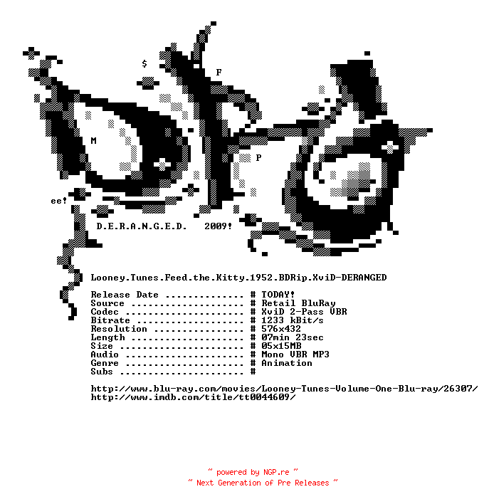 NFO for the release Looney.Tunes.Feed.the.Kitty.1952.BDRip.XviD-DERANGED by DERANGED