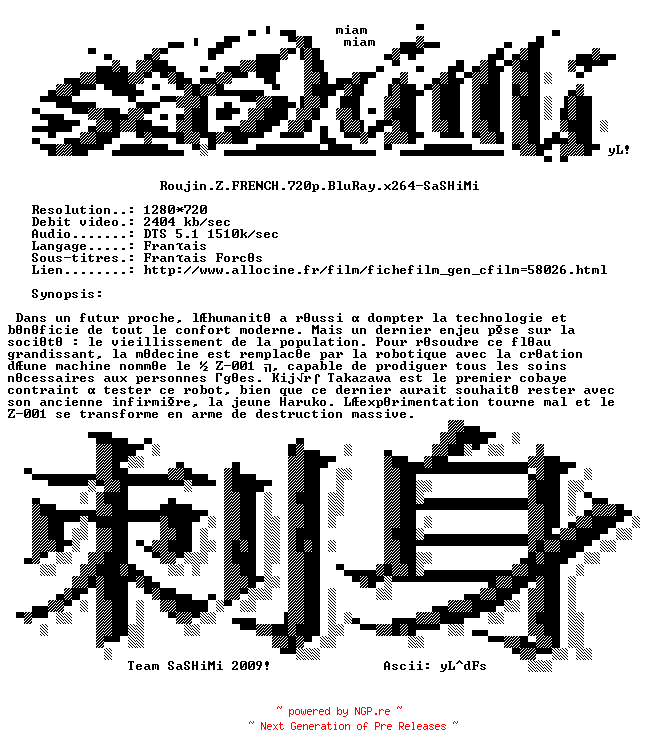 NFO for the release Roujin.Z.FRENCH.720p.BluRay.x264-SaSHiMi by SaSHiMi