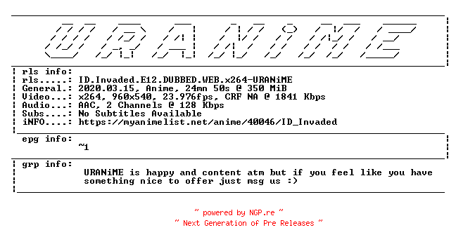 NFO for the release ID.Invaded.E12.DUBBED.WEB.x264-URANiME by URANiME