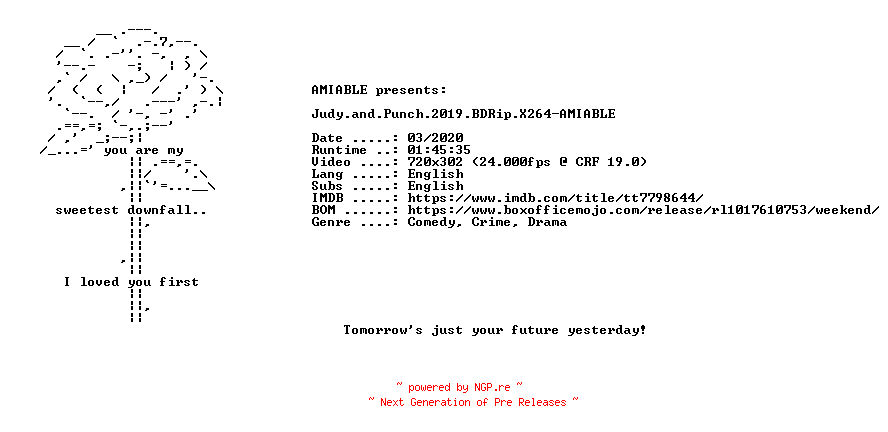 NFO for the release Judy.and.Punch.2019.BDRip.X264-AMIABLE by AMIABLE