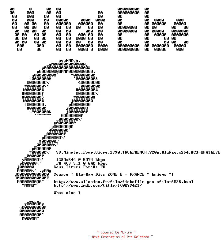 NFO for the release 58.Minutes.Pour.Vivre.1990.TRUEFRENCH.720p.BluRay.x264.AC3-WHATELSE by WHATELSE