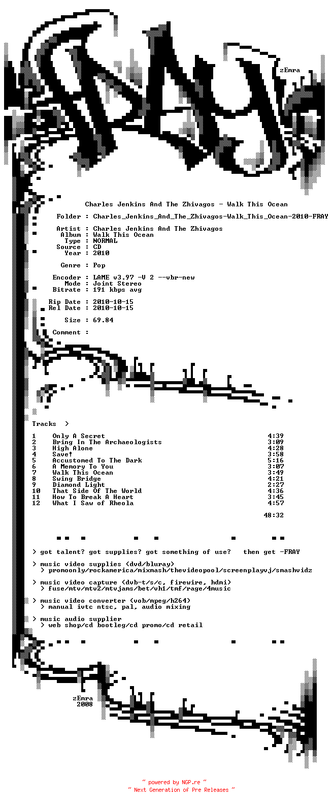 NFO for the release Charles_Jenkins_And_The_Zhivagos-Walk_This_Ocean-2010-FRAY by FRAY