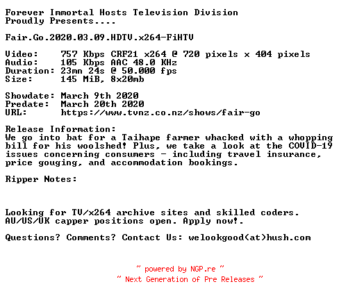NFO for the release Fair.Go.2020.03.09.HDTV.x264-FiHTV by FiHTV