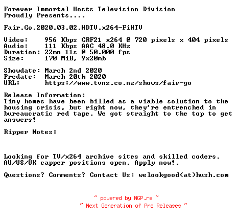 NFO for the release Fair.Go.2020.03.02.HDTV.x264-FiHTV by FiHTV