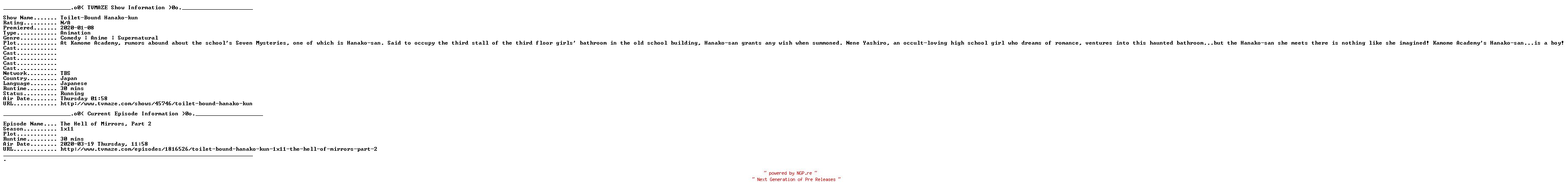 NFO for the release Toilet.Bound.Hanako.Kun.E11.WEB.x264-URANiME by URANiME