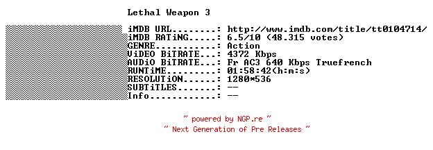 NFO for the release Lethal.Weapon.3.1992.FRENCH.720p.BluRay.x264-THENiGHTMAREiNHD by THENiGHTMAREiNHD