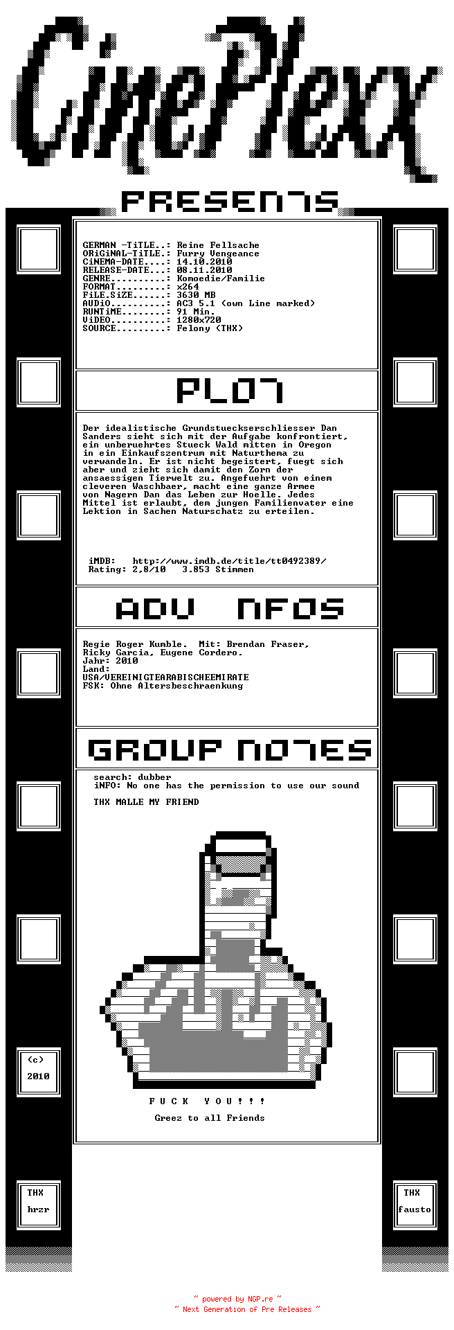 NFO for the release Reine.Fellsache.German.AC3.Dubbed.720p.Bluray.x264-CinePlexx by CinePlexx