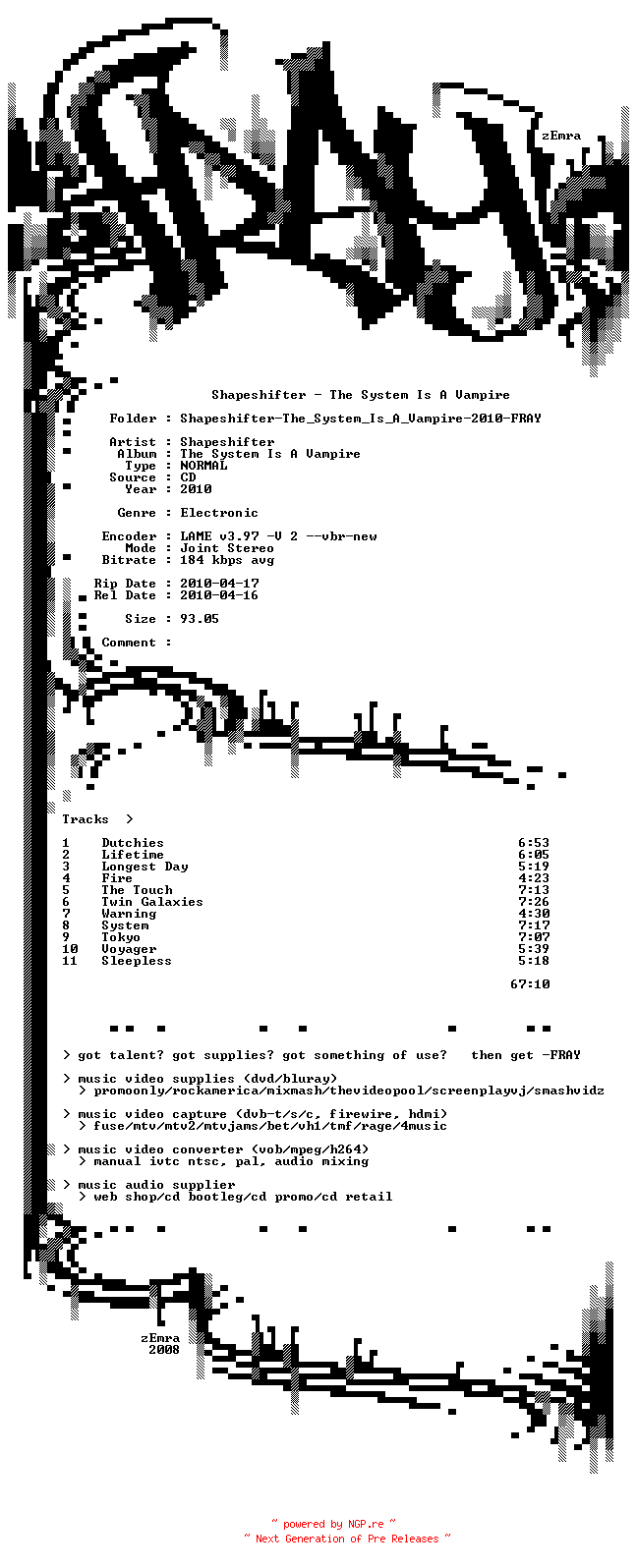 NFO for the release Shapeshifter-The_System_Is_A_Vampire-2010-FRAY by FRAY