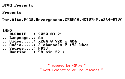 NFO for the release Der.Alte.E428.Unvergessen.GERMAN.HDTVRiP.x264-BTVG by BTVG