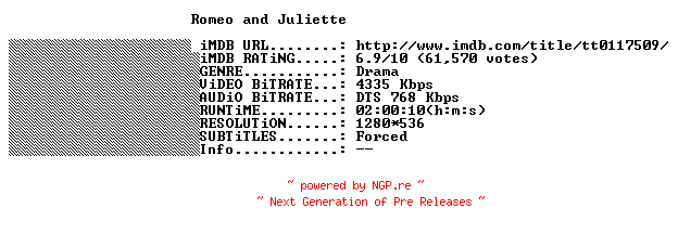 NFO for the release Romeo.And.Juliet.1996.FRENCH.BluRay.x264-THENiGHTMAREiNHD by THENiGHTMAREiNHD