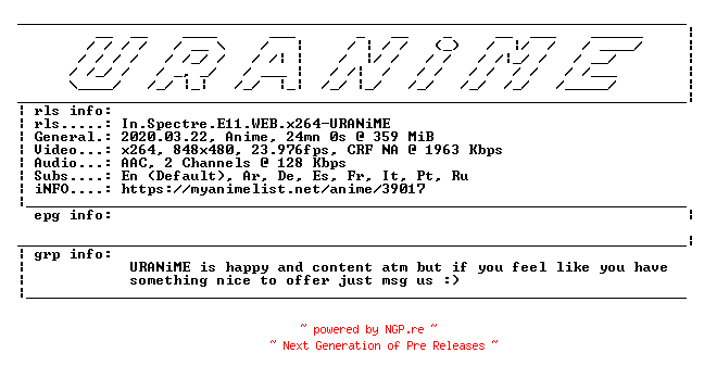 NFO for the release In.Spectre.E11.WEB.x264-URANiME by URANiME