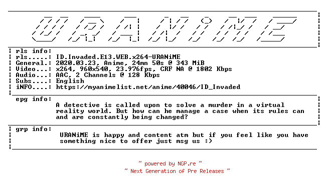 NFO for the release ID.Invaded.E13.WEB.x264-URANiME by URANiME