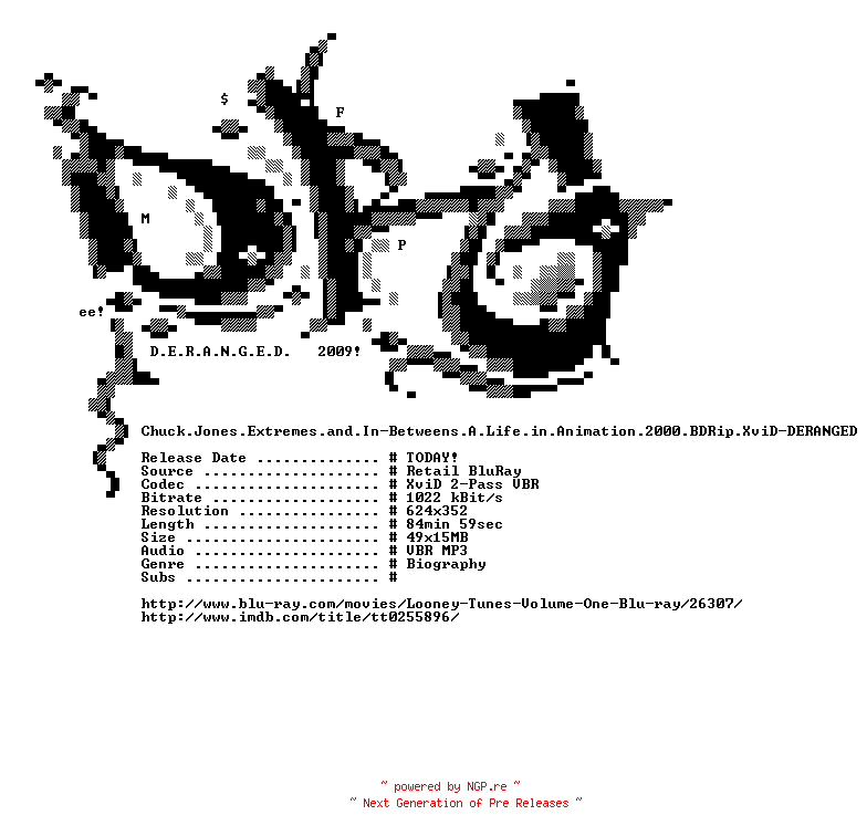 NFO for the release Chuck.Jones.Extremes.and.In-Betweens.A.Life.in.Animation.2000.BDRip.XviD-DERANGED by DERANGED