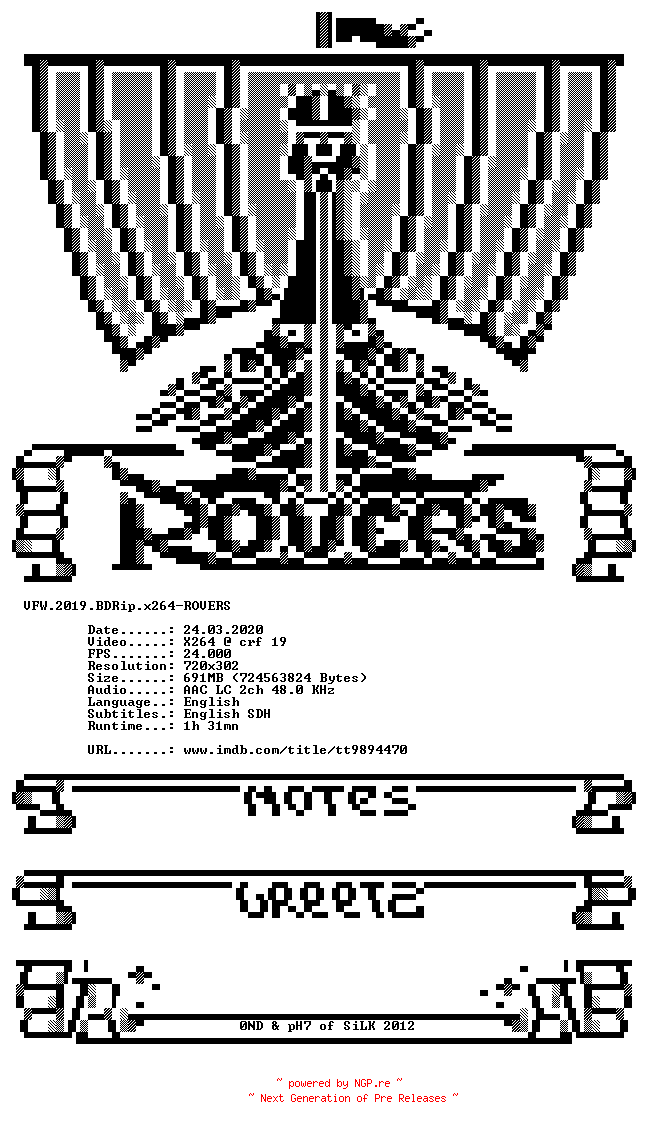 NFO for the release VFW.2019.BDRip.x264-ROVERS by ROVERS