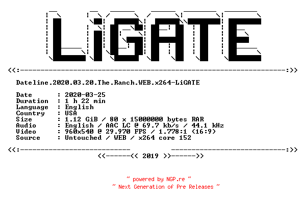 NFO for the release Dateline.2020.03.20.The.Ranch.WEB.x264-LiGATE by LiGATE