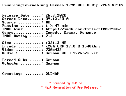 NFO for the release Fruehlingserzaehlung.German.1990.AC3.BDRip.x264-SPiCY by SPiCY