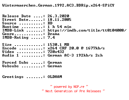 NFO for the release Wintermaerchen.German.1992.AC3.BDRip.x264-SPiCY by SPiCY