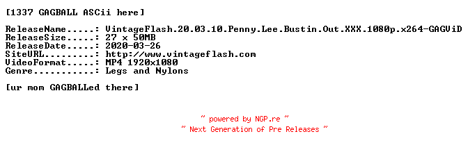 NFO for the release VintageFlash.20.03.10.Penny.Lee.Bustin.Out.XXX.1080p.x264-GAGViD by GAGViD