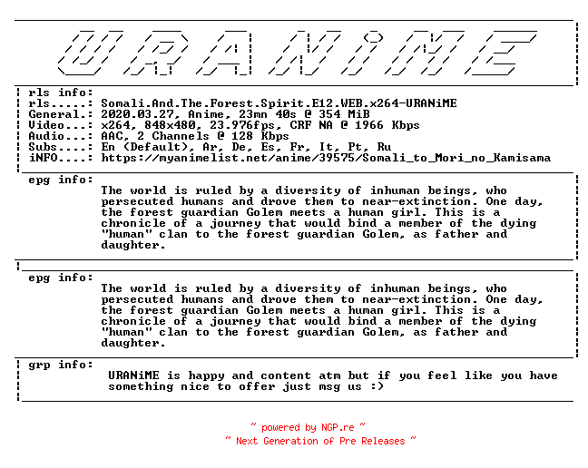 NFO for the release Somali.And.The.Forest.Spirit.E12.WEB.x264-URANiME by URANiME