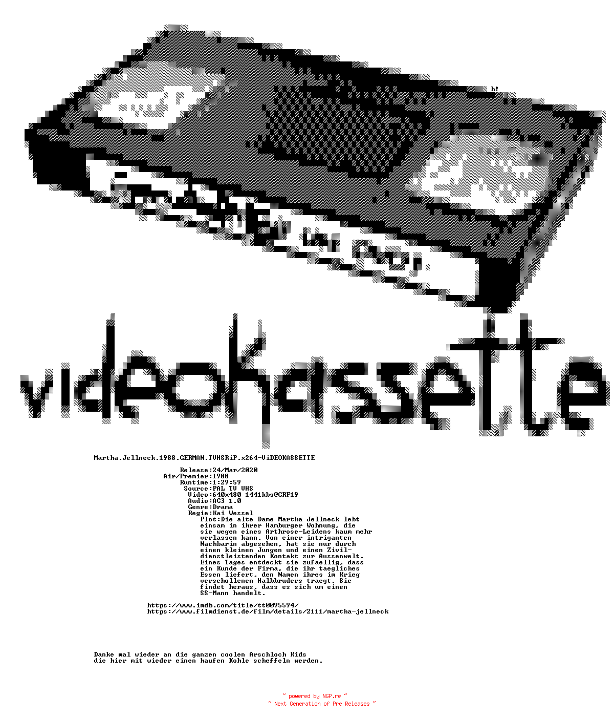 NFO for the release Martha.Jellneck.1988.GERMAN.TVHSRiP.x264-ViDEOKASSETTE by ViDEOKASSETTE