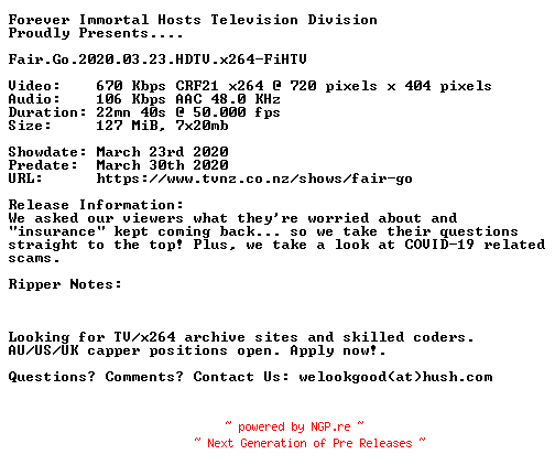 NFO for the release Fair.Go.2020.03.23.HDTV.x264-FiHTV by FiHTV