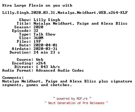 NFO for the release Lilly.Singh.2020.03.31.Natalya.Neidhart.WEB.x264-XLF by XLF