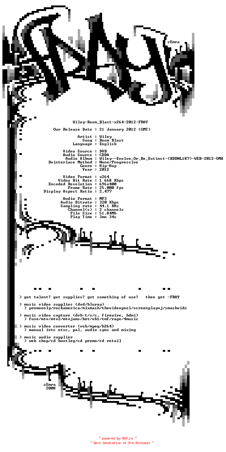NFO for the release Wiley-Boom_Blast-x264-2012-FRAY by FRAY