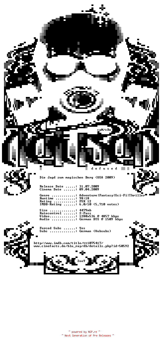 NFO for the release Die.Jagd.zum.magischen.Berg.German.720p.BluRay.x264-DEFUSED by DEFUSED