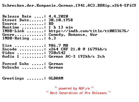 NFO for the release Schrecken.der.Kompanie.German.1941.AC3.BDRip.x264-SPiCY by SPiCY