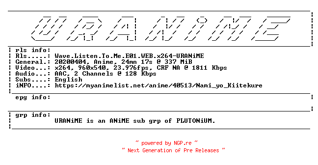 NFO for the release Wave.Listen.To.Me.E01.WEB.x264-URANiME by URANiME