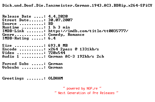 NFO for the release Dick.und.Doof.Die.Tanzmeister.German.1943.AC3.BDRip.x264-SPiCY by SPiCY