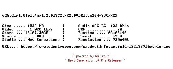 NFO for the release GGA.Girl.Girl.Anal.2.DiSC2.XXX.DVDRip.x264-SUCKXXX by SUCKXXX