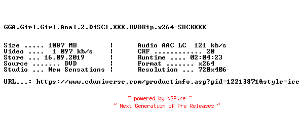 NFO for the release GGA.Girl.Girl.Anal.2.DiSC1.XXX.DVDRip.x264-SUCKXXX by SUCKXXX