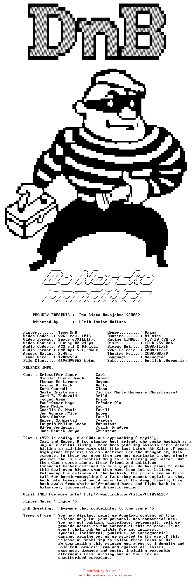 NFO for the release Den.Siste.Revjakta.2008.720p.BluRay.x264-DnB by DnB