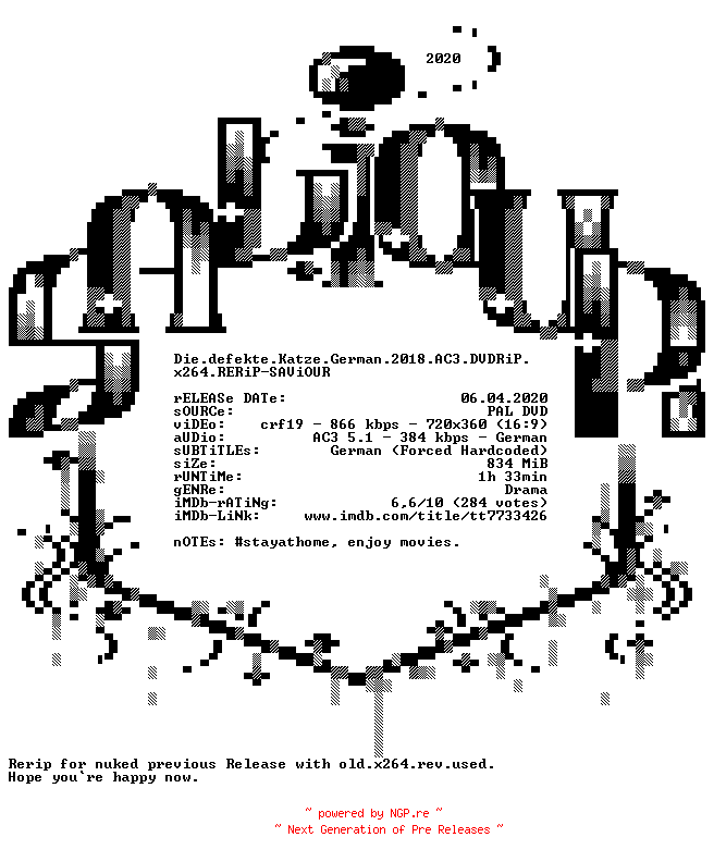 NFO for the release Die.defekte.Katze.German.2018.AC3.DVDRiP.x264.RERiP-SAViOUR by SAViOUR
