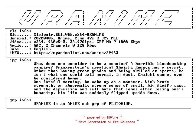 NFO for the release Gleipnir.E01.WEB.x264-URANiME by URANiME