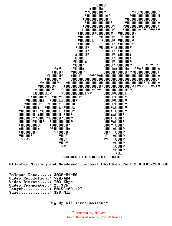 NFO for the release Atlantas.Missing.and.Murdered.The.Lost.Children.Part.1.HDTV.x264-aAF by aAF