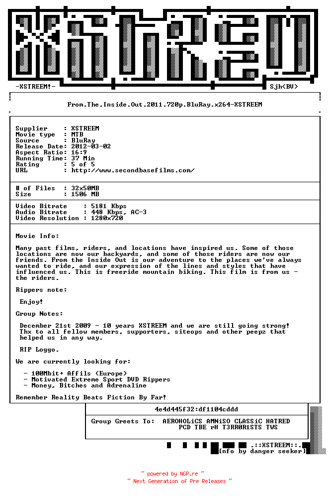 NFO for the release From.The.Inside.Out.2011.720p.BluRay.x264-XSTREEM by XSTREEM