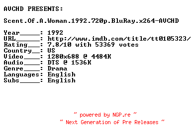 NFO for the release Scent.Of.A.Woman.1992.720p.BluRay.x264-AVCHD by AVCHD