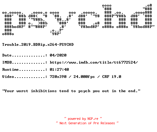 NFO for the release Trouble.2019.BDRip.x264-PSYCHD by PSYCHD