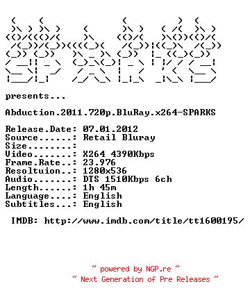 NFO for the release Abduction.2011.720p.BluRay.x264-SPARKS by SPARKS