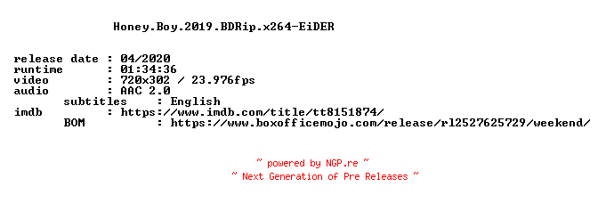 NFO for the release Honey.Boy.2019.BDRip.x264-EiDER by EiDER